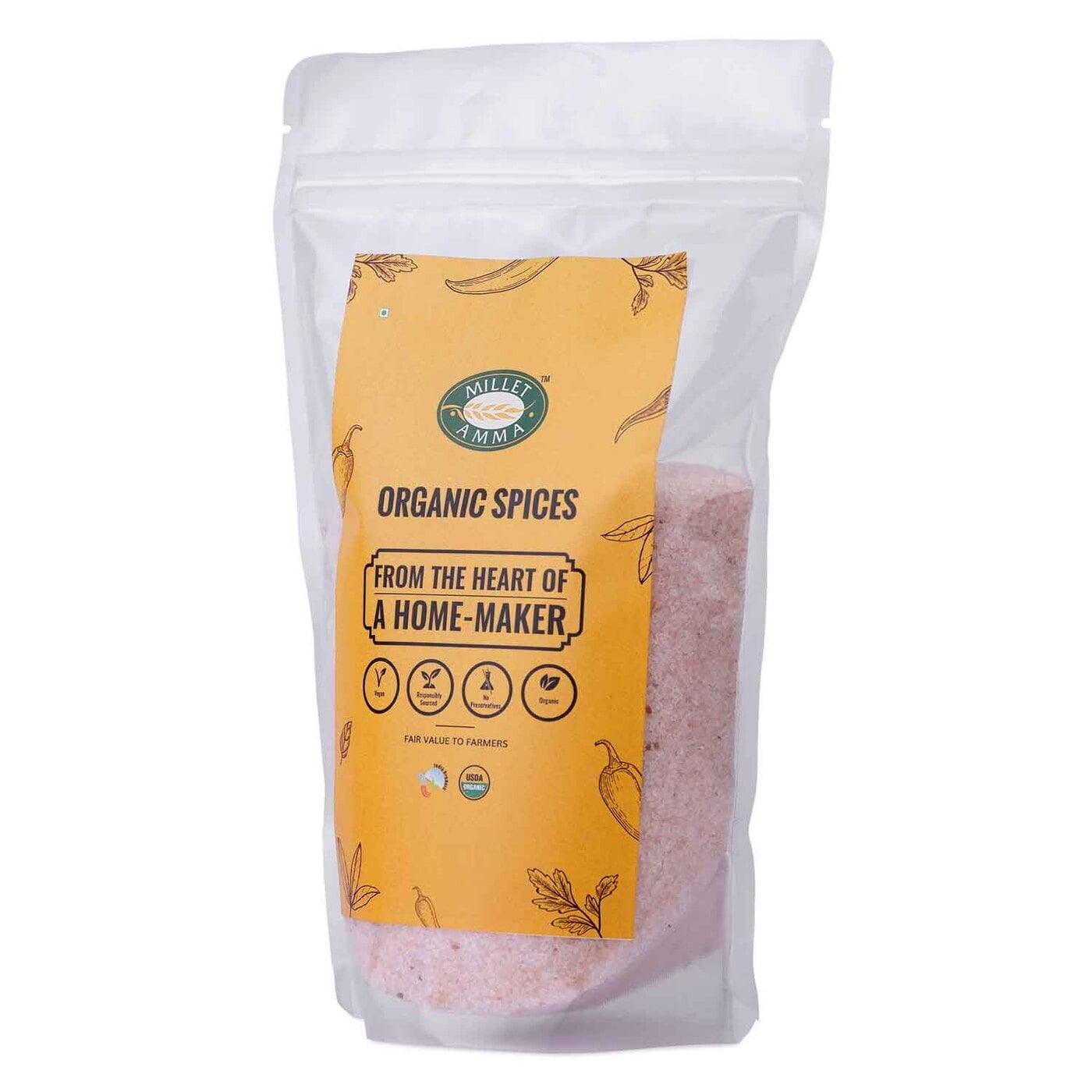 Milletamma’s Himalayan Pink salt powdered is the purest salt obtained from the Himalayan region.  It reduces dehydration by maintaining proper body fluid balance  It helps to reduce low blood pressure.  It helps to improve taste sensitivity.