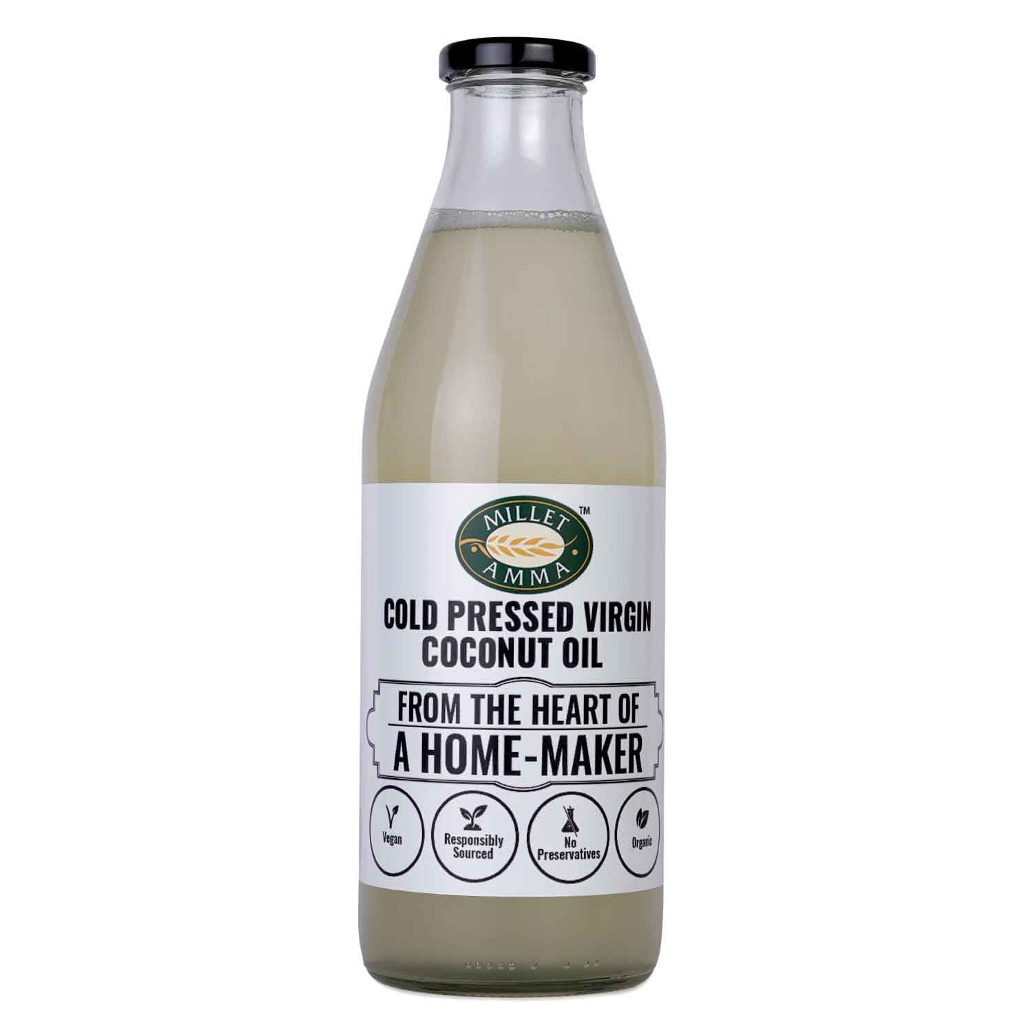Millet Amma’s Organic Cold Pressed Virgin Coconut Oil- Introducing to you our highly nutritious and yummy Organic Cold Pressed Virgin Coconut Oil.  Made from Organic Coconuts, it helps raise good cholesterol levels.  Cold Pressed Oils are extremely healthy as they retain the nutrients  after extraction and processing.
