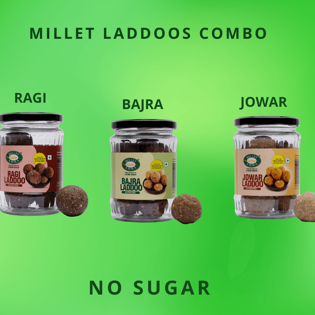 Pack of 3 Varieties ( Ragi , Jowar & Bajra Laddoo) - Millet Amma