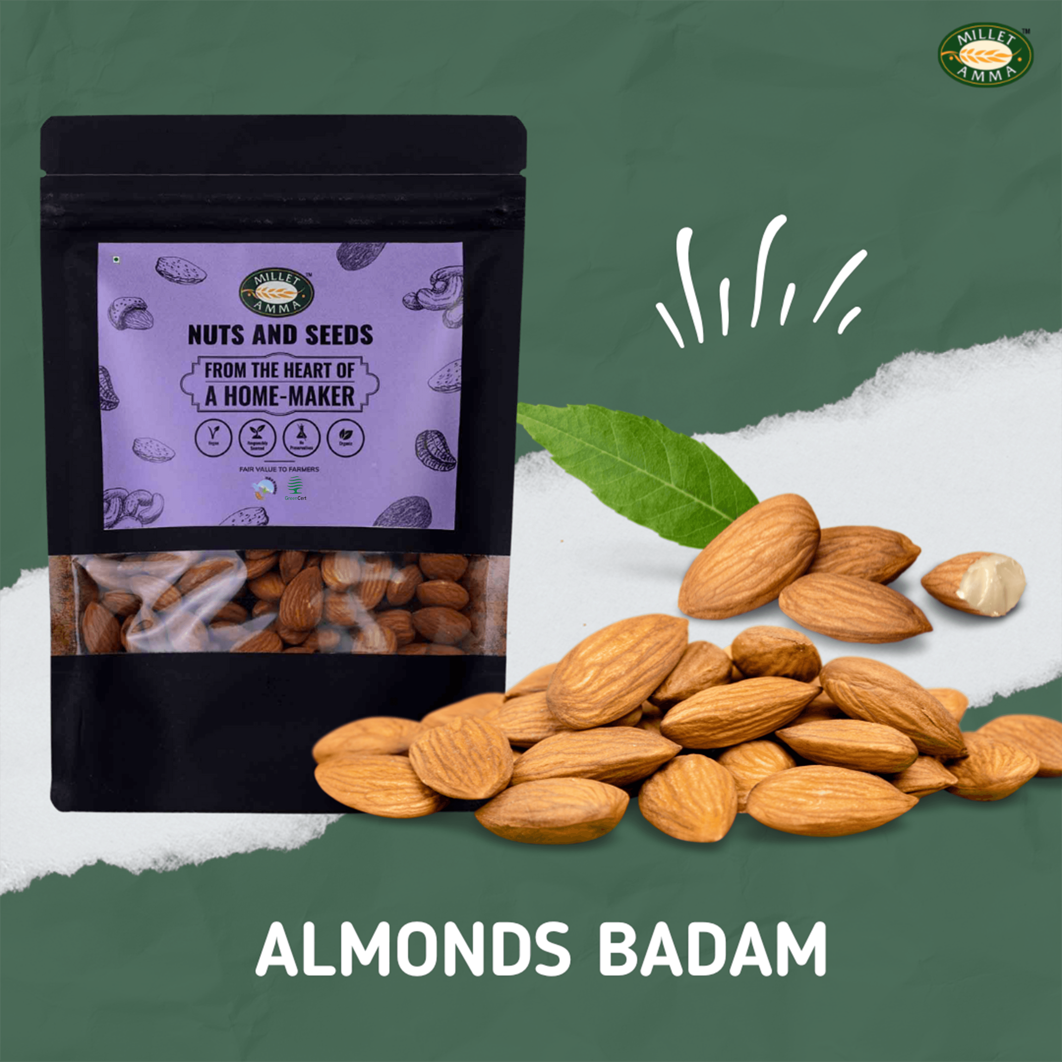 Almonds(Badam) Organic 250gm - Millet Amma