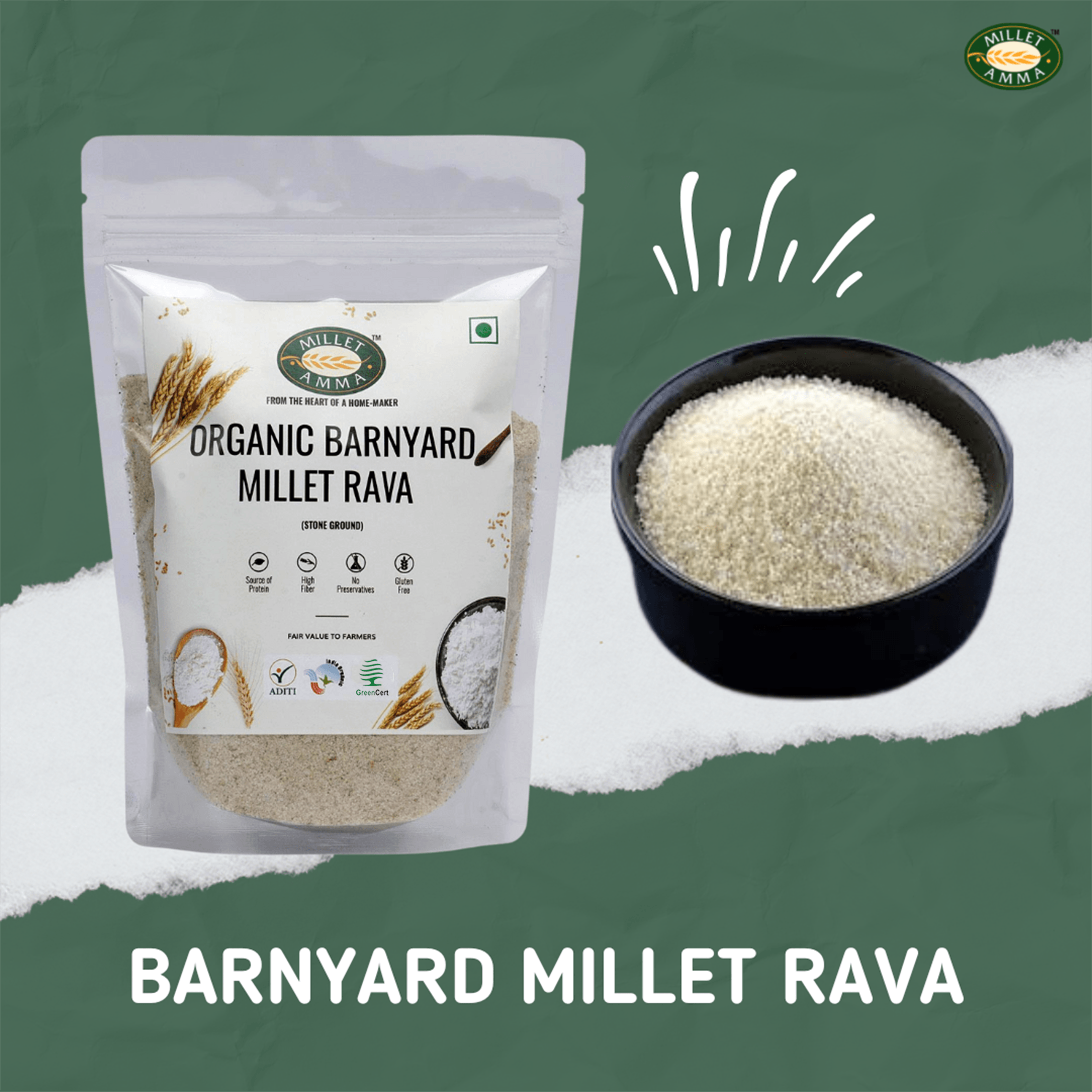 Barnyard Millet (Rava) Organic 500 G - Millet Amma