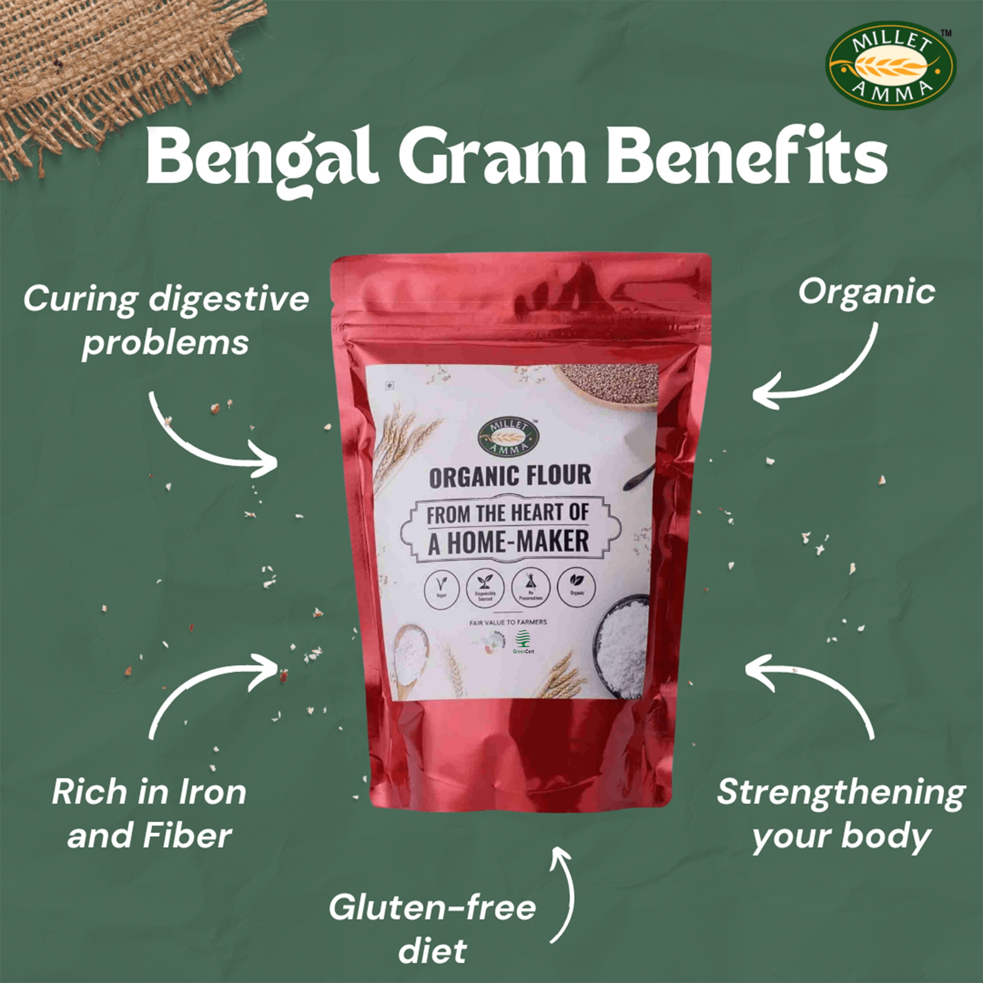 Bengal Gram Flour / Besan Organic 500gm - Millet Amma