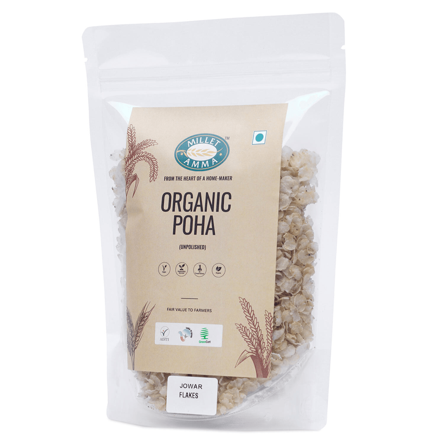 Jowar Millet Poha Flakes Organic 500 gms - Millet Amma