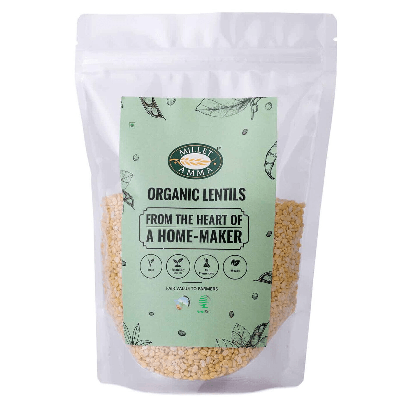 Moong Dal(Yellow) Organic 500gm - Millet Amma