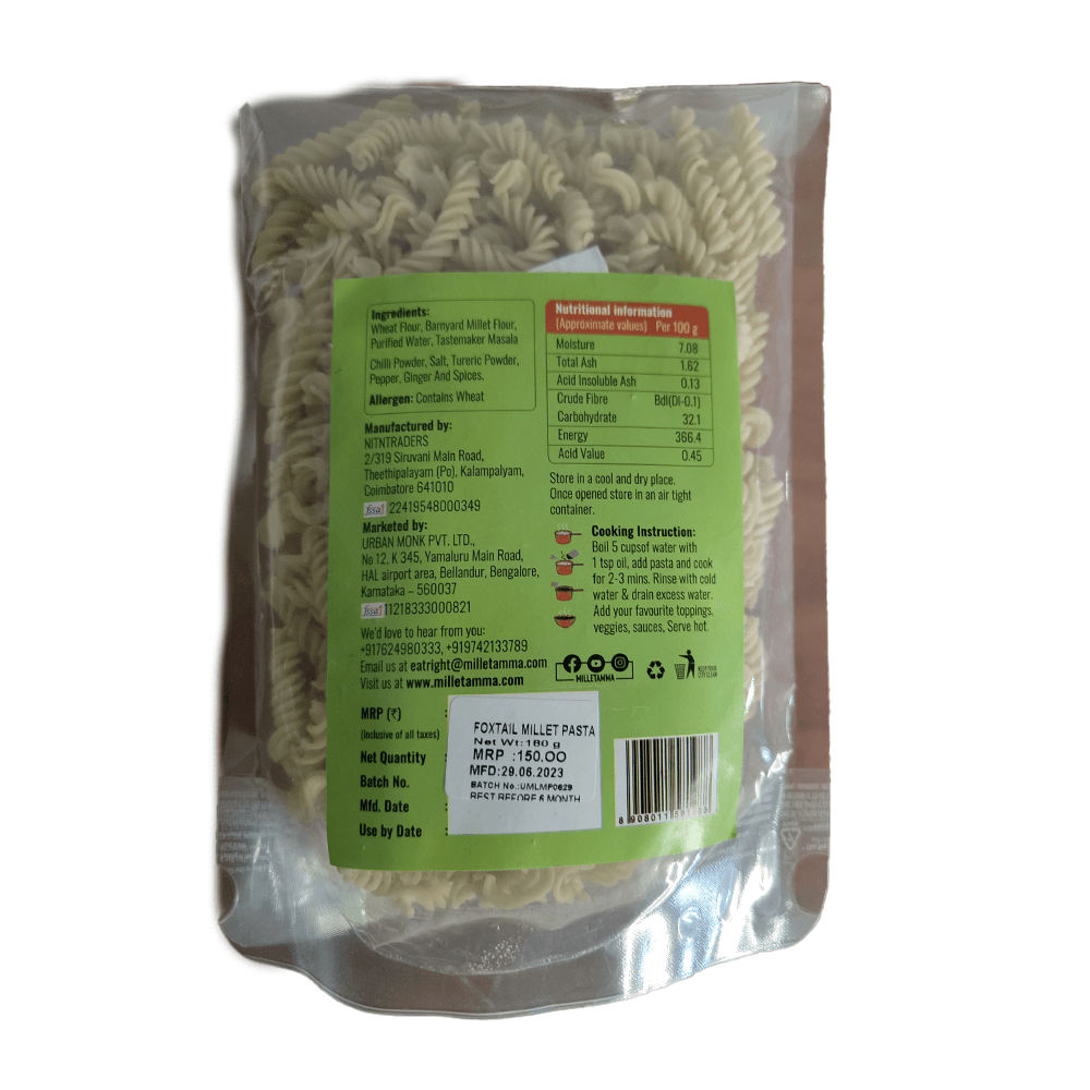 Foxtail Pasta 180g - Millet Amma