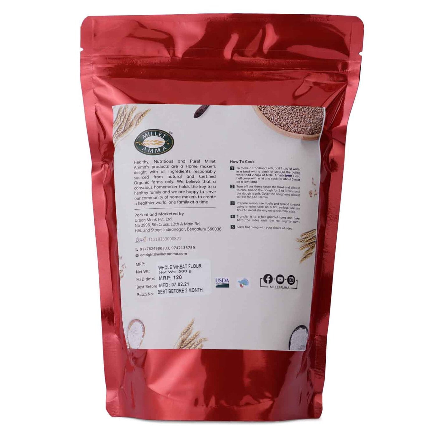 Milletamma’s Quinoa flour is an excellent source of carbohydrates, manganese fibre, phosphorous, iron, and magnesium.  It helps in strengthening the bones.  It’s also naturally gluten-free and an excellent source of protein  It helps in proper brain functioning and metabolism.