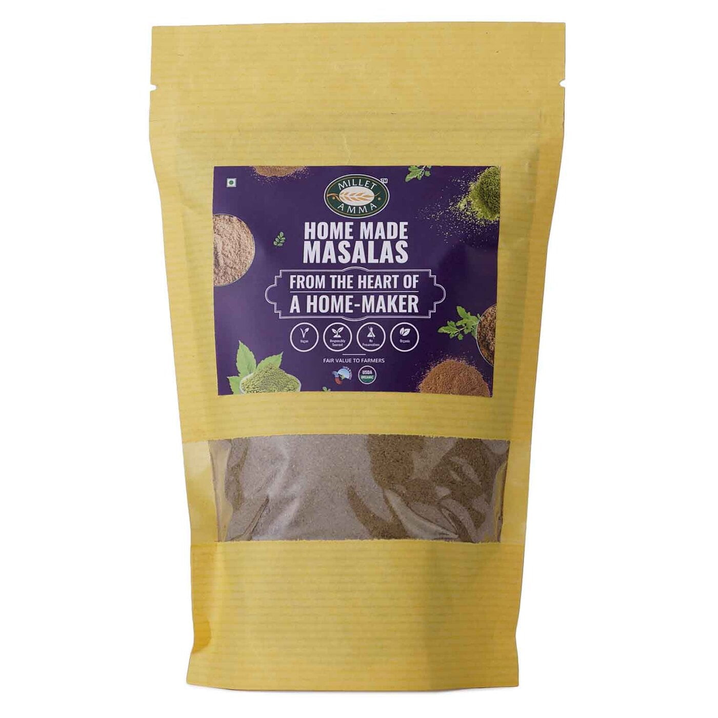 Milletamma’s garam masala is made by traditional hand grounding process which gives authentic flavour and nutrition value is retained.  It promotes digestion and protects skin.  It helps to reduce blood sugar level.  It supports to reduce LDL and HDL cholesterol.
