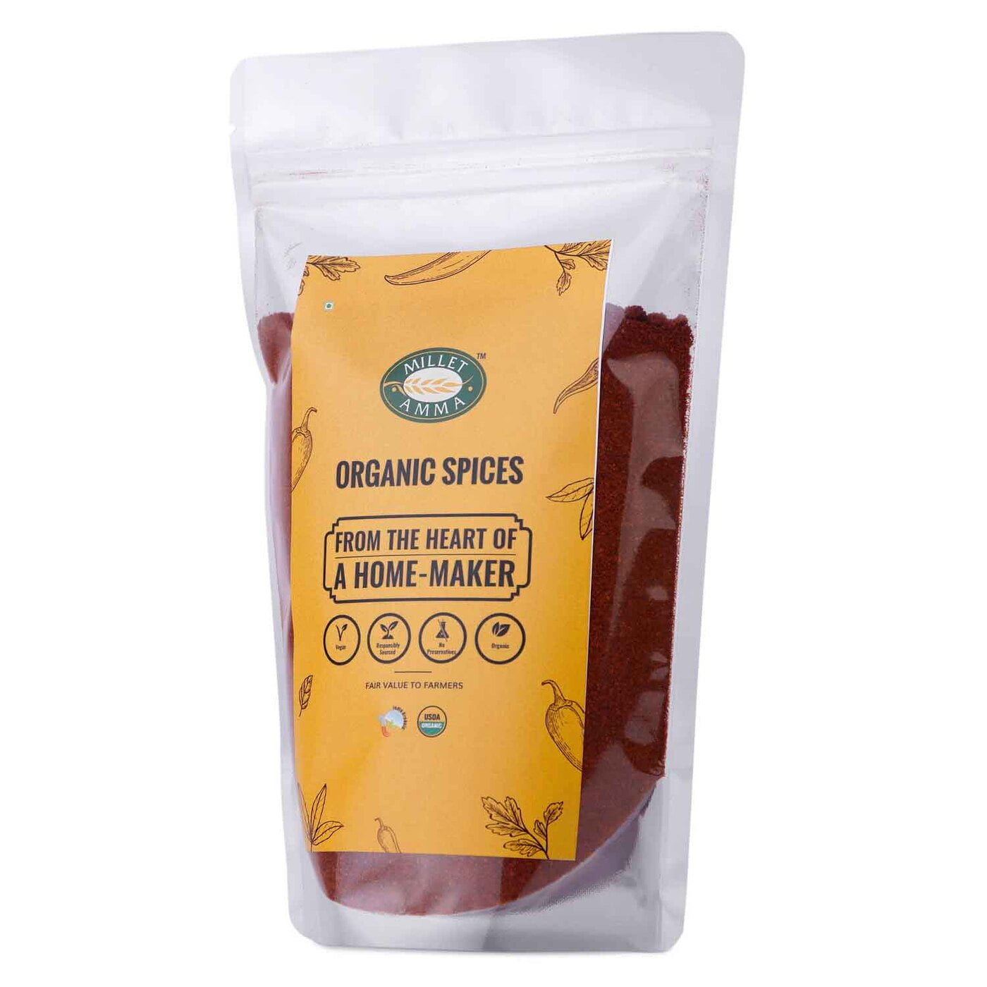 Milletamma’s red chili powder is hot and tantalising to your taste buds, it is spicier than Byadgi Chili and a little amount is sufficient to make your food spicy.  It is made up of ethically grown Guntur red ibergrounded and pulverized into a fine powder.
