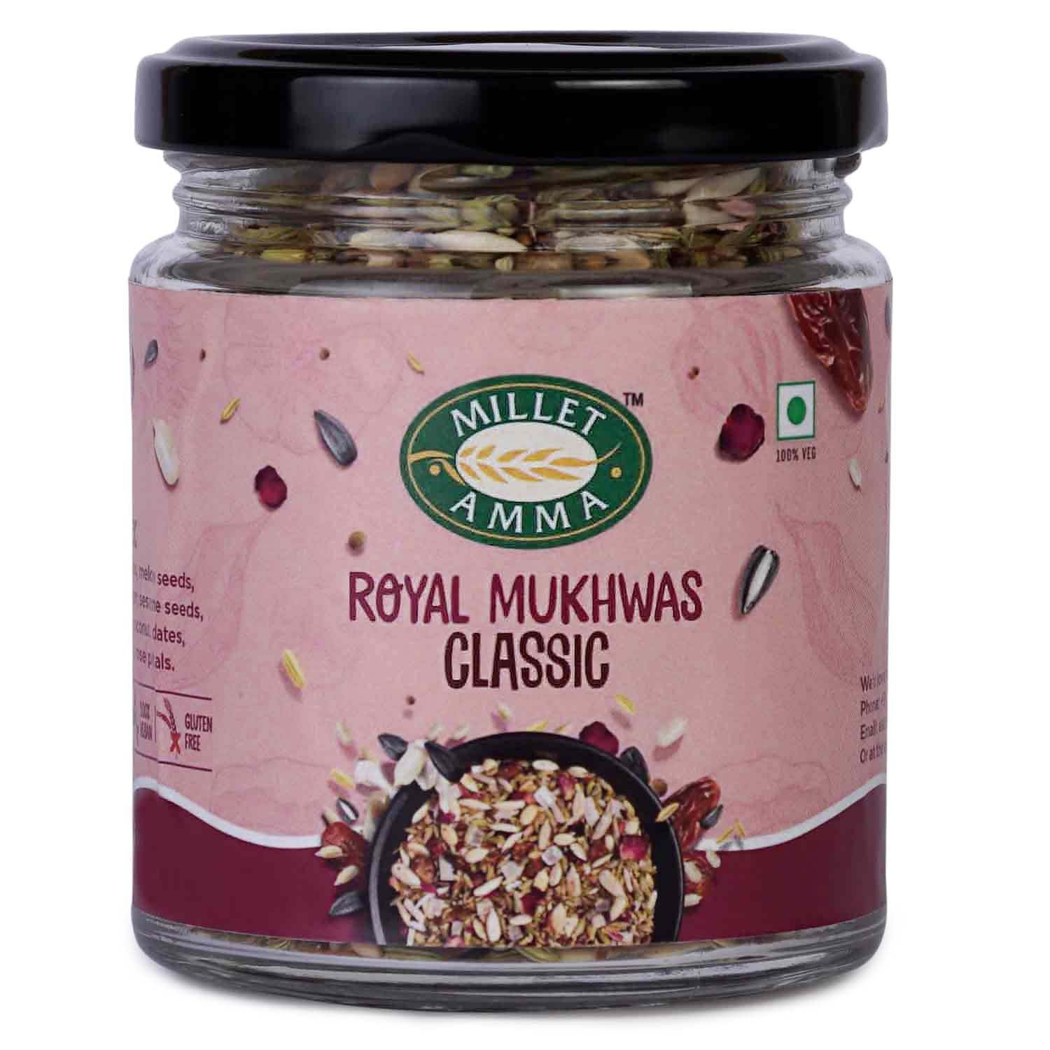 This nutritious Royal Mukhwas Classic is an after meal mouth freshener that is a mixture of healthy seeds that helps improve digestion.  Made with Sunflower Seeds, Melon Seeds and Flaxseeds, it is loaded with Omega-3 Fatty acids which is a healthy fat essential for the body.
