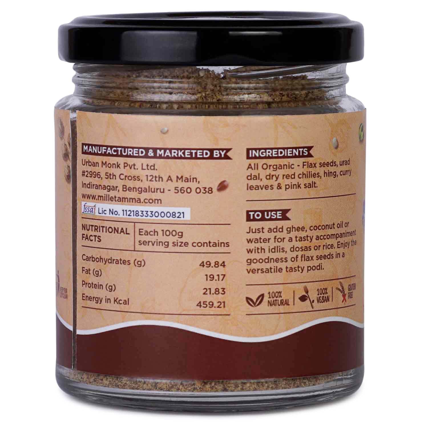 Millet Amma’s  Flax Seed Podi- Introducing to you Millet Amma’s nutty Flax Seed Podi. Flax seeds are usually gummy and have a peculiar taste but are very healthy and it is important to incorporate it in our diet.