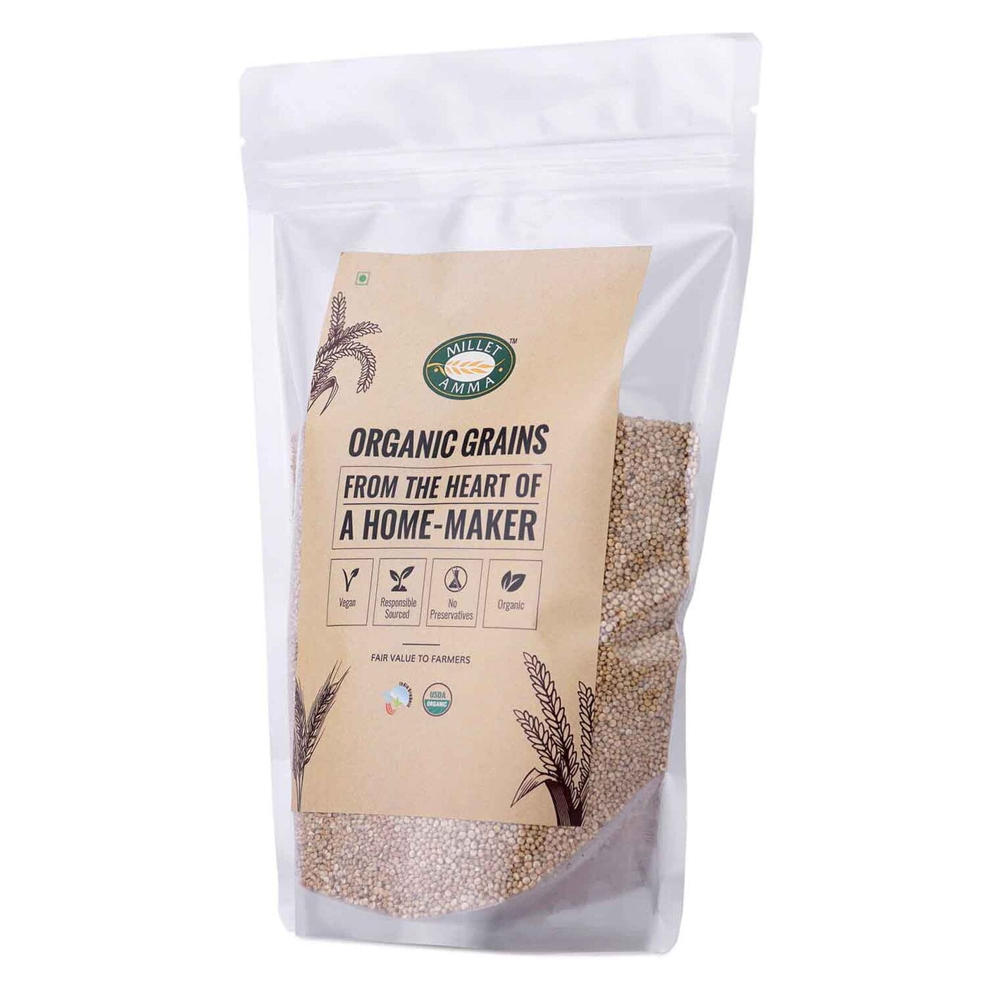 Millet Amma’s Organic White Quinoa Grains- Millet Amma’s Organic White Quinoa Grains are rich in minerals, amino acids and fiber.  It is a good source of antioxidants and vitamin E and has 3x more nutrients than brown rice and has a low glycemic index that may help weight management.  Quinoa is suitable for a Gluten-free diet.