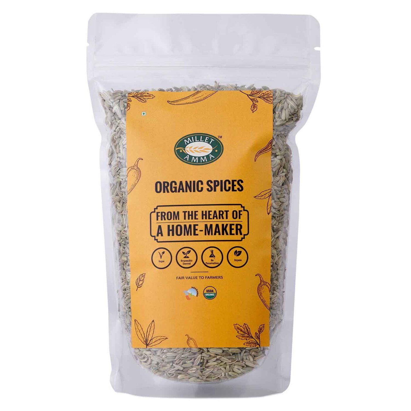Milletamma’s Fennel Seeds (Saunf) is a simple and effective remedy to combat bad breath.  It has phytonutrients that helps to reduce asthma and other respiratory ailments.  Being rich in fibre, it helps to lose weight.  It has minerals such as potassium, selenium and zinc that help to balance hormones.