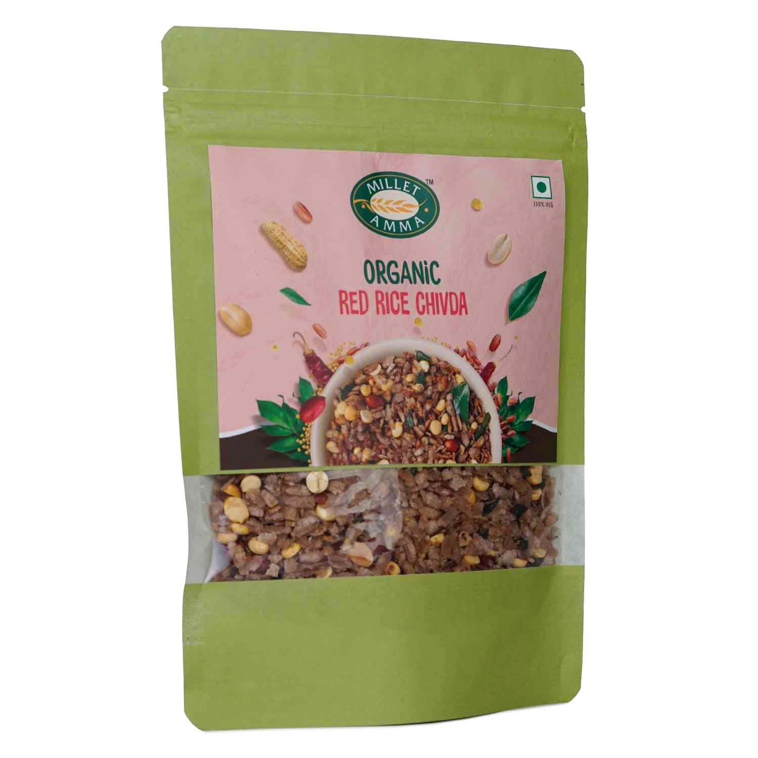 Millet Amma’s Organic Red Rice Chivda- A nutritious snack loaded with flavor, fiber, antioxidants, introducing you to Millet Amma’s Organic Red Rice Chivda.  Made from Red Rice Flakes, Peanuts and Roasted Gram, it is crunchy, full of fiber and flavor.