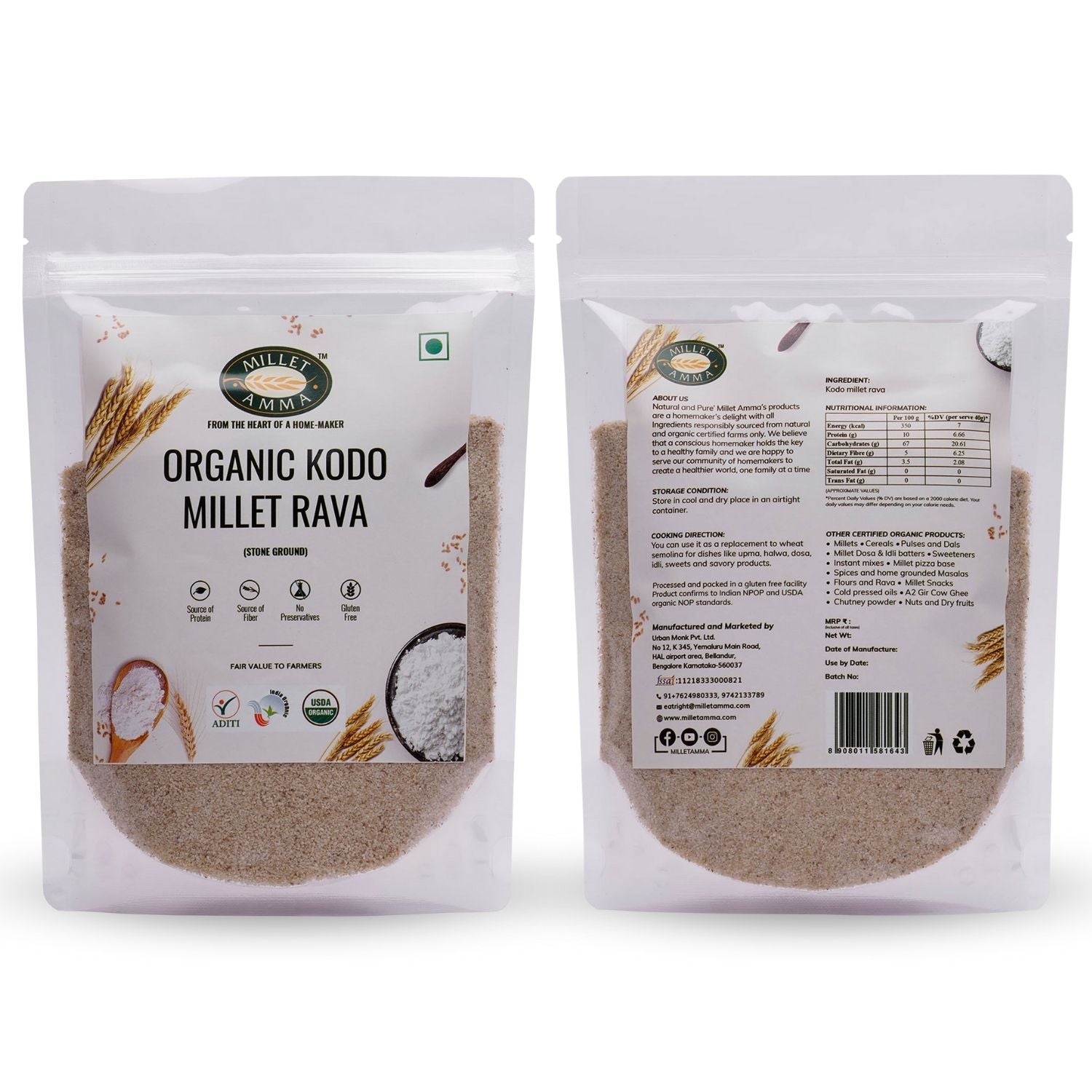 Kodo Millet Rava +Foxtail Millet Rava + Browntop Millet Rava + Little Millet Rava + Barnyard Rava