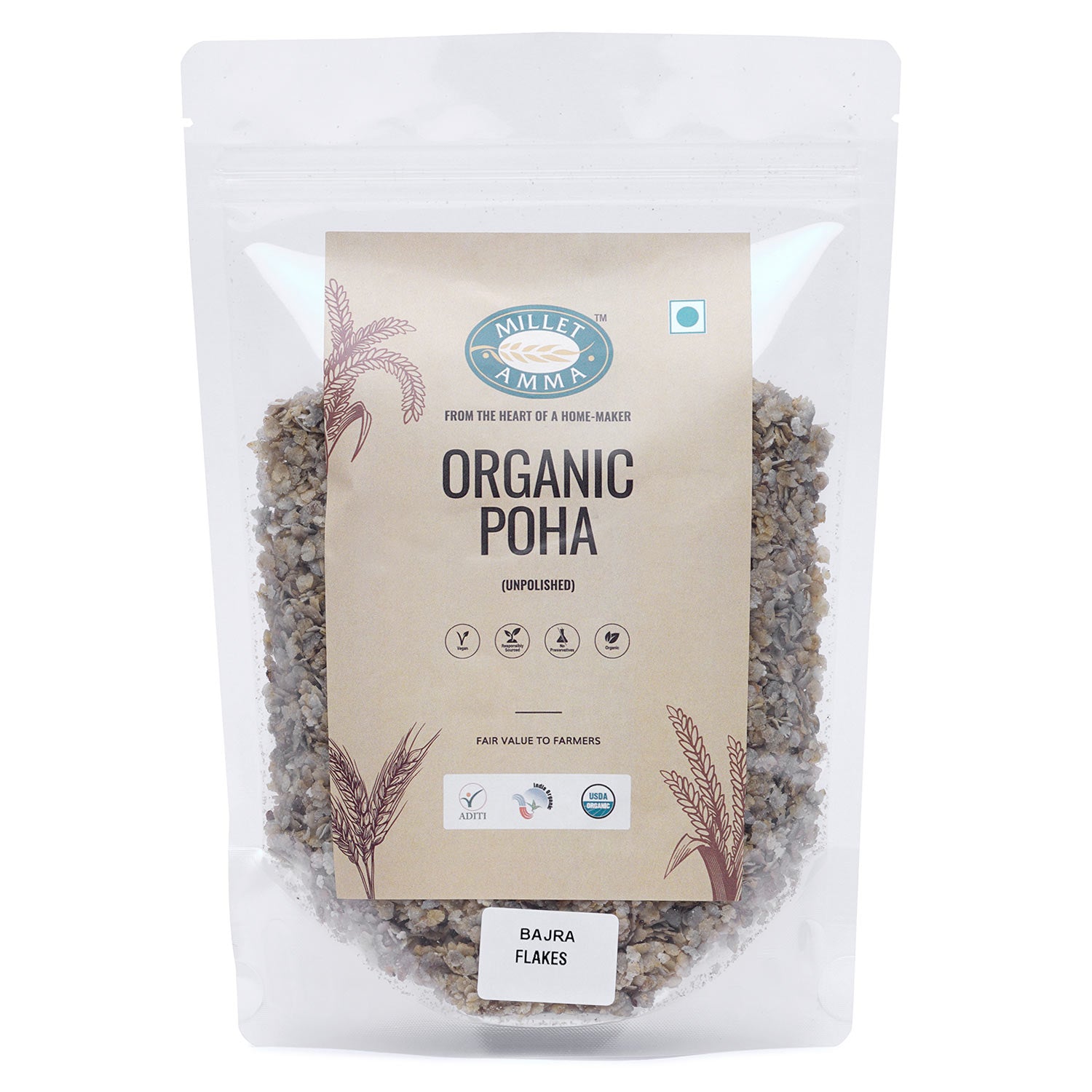 Bajra Millet Poha Flakes Organic 500 gms – Millet Amma