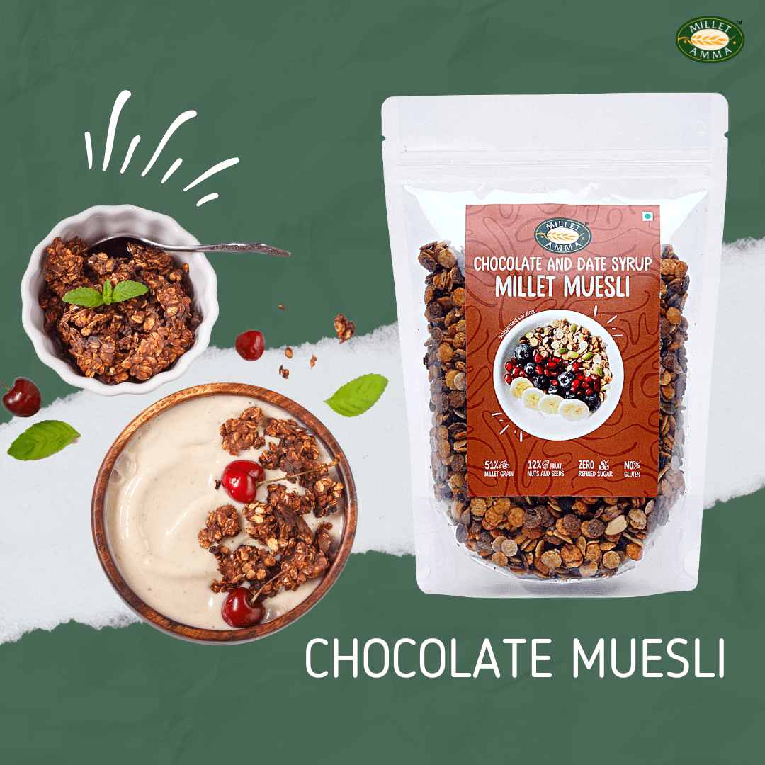 Chocolate Muesli 300gm  Gluten free Organic Millet - Millet Amma