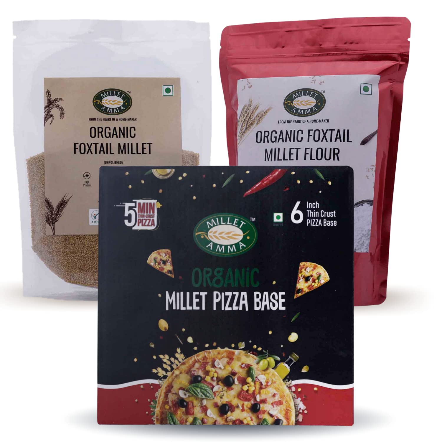 Millet Pizza Base 200g + Foxtail Millet Grains 500g + Foxtail Millet Flour 500g